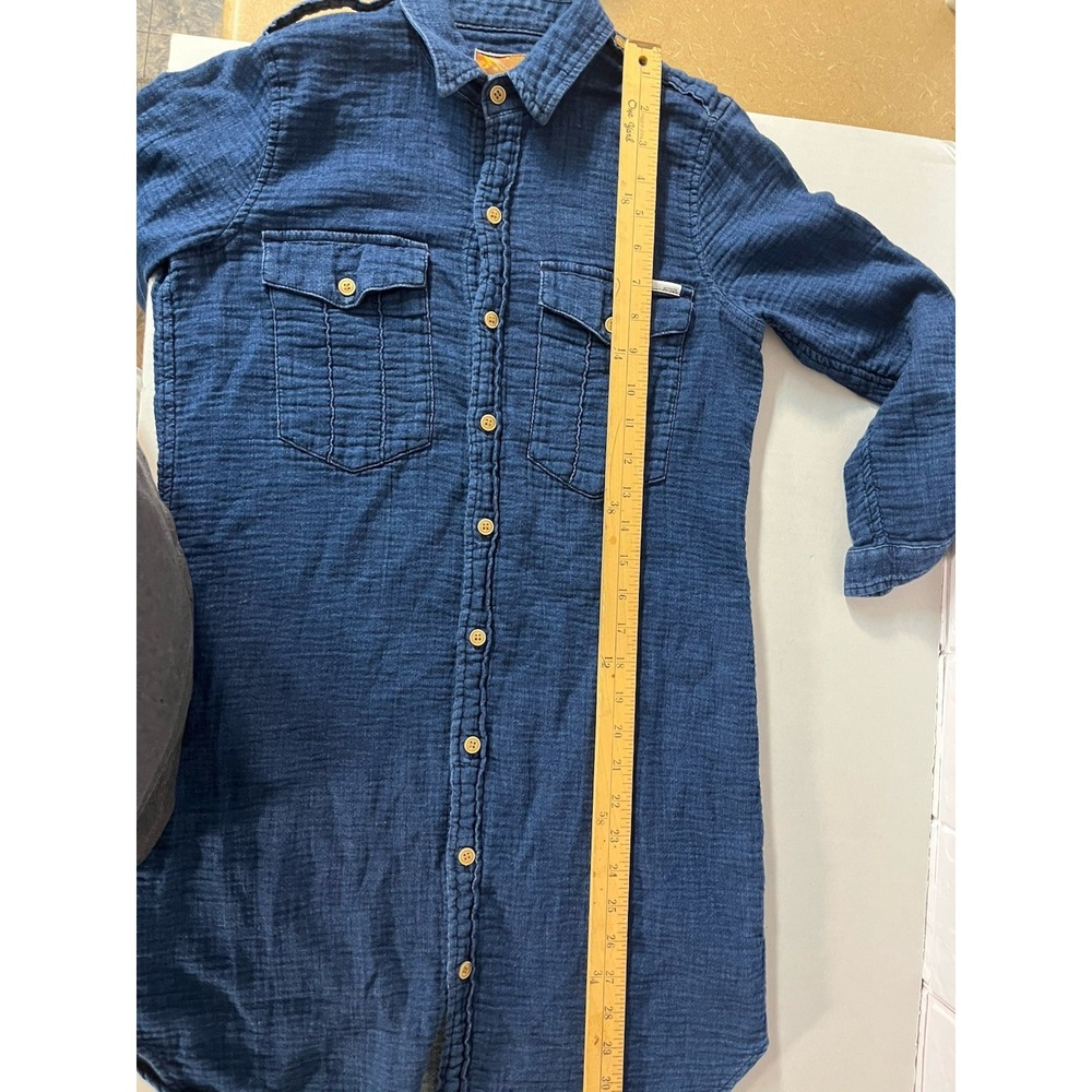 Mother Denim Shirt Dress Womens XS Blue Long Sleeve Button Down Gauze - Picture 7 of 10